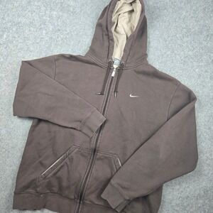 Vintage Y2K Nike Hoodie Mens XL Mocha Brown Full Zip Swoosh Outdoors Skater